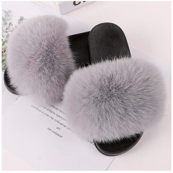 NEW! Real Fox Fur Slides / Slippers - Picture 2 of 4